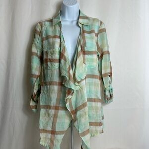 Ellison Women’s Size Small Light Green Tan Open Front Lightweight Blouse